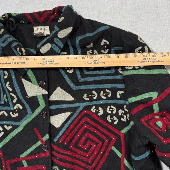 Vintage Anage Embroidered Wool Jacket Abstract Print Black Multi Size Chest 58" - Picture 7 of 13